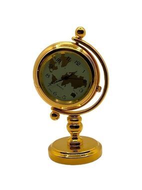 Gold Mini Clock World Map Vintage Decorative